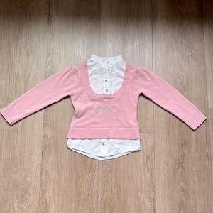 Javeline Toddler Girl Pink Scoop Neck Sweater With White Blouse Attached Sz 3/4